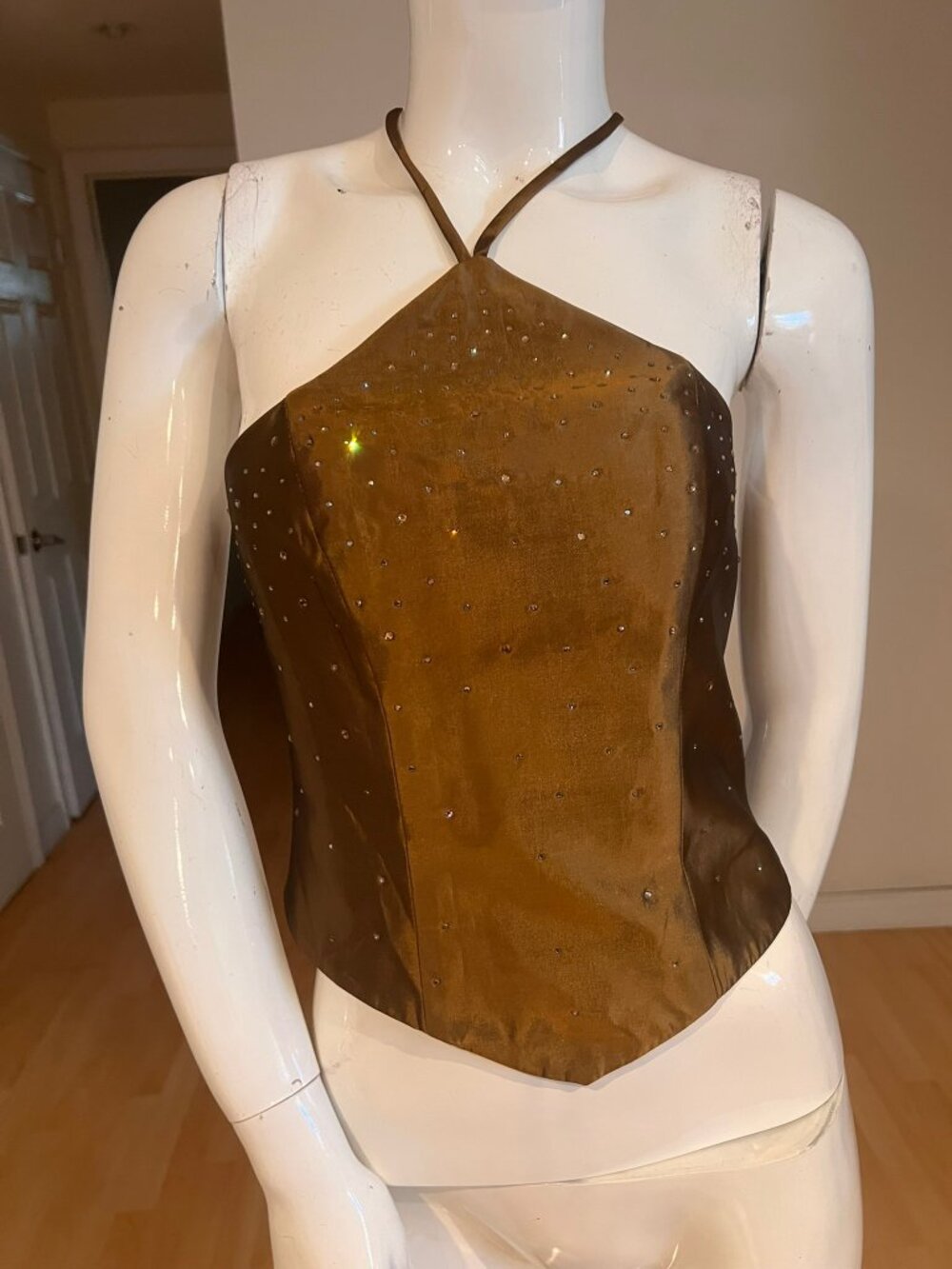 Y2K 90'S CACHE RHINESTONE EMBELLISHED HALTER TOP BLOUSE SZ XS XSMALL
